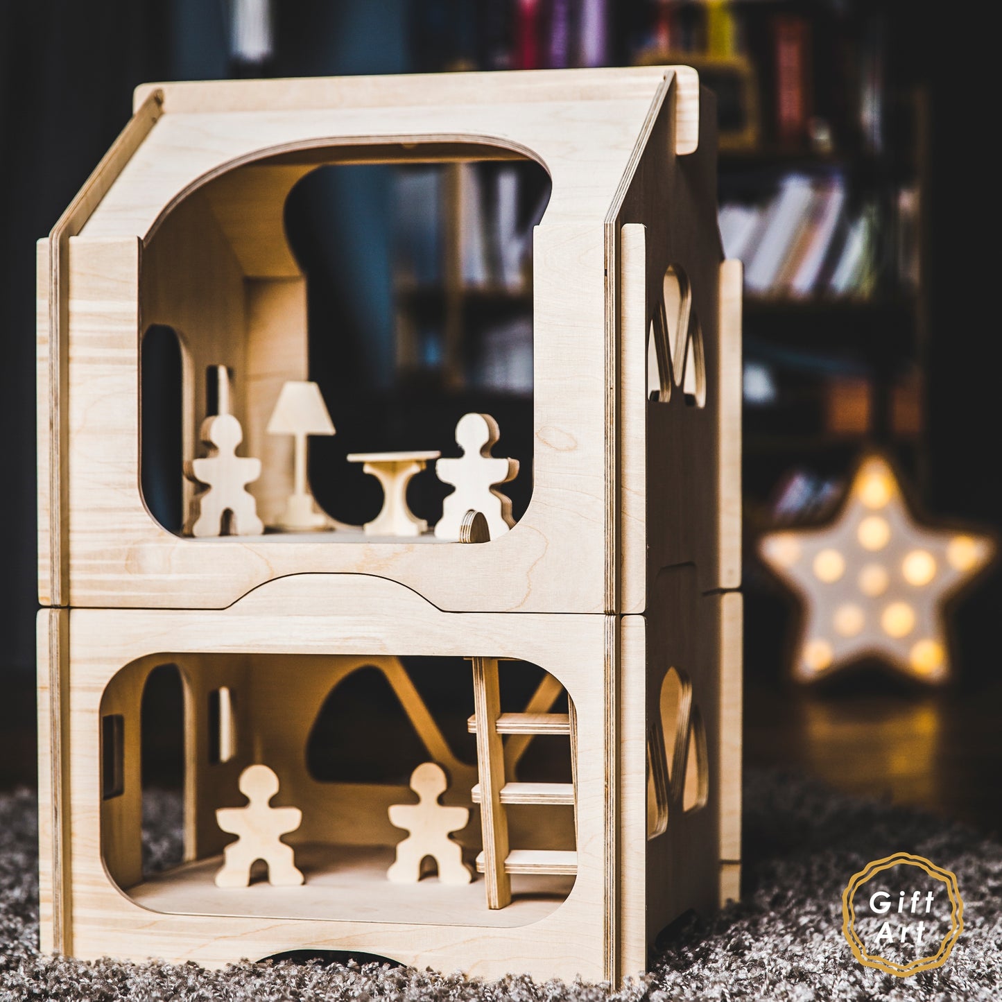 Natural eco wood dollhouse, 2 story - GIFTART