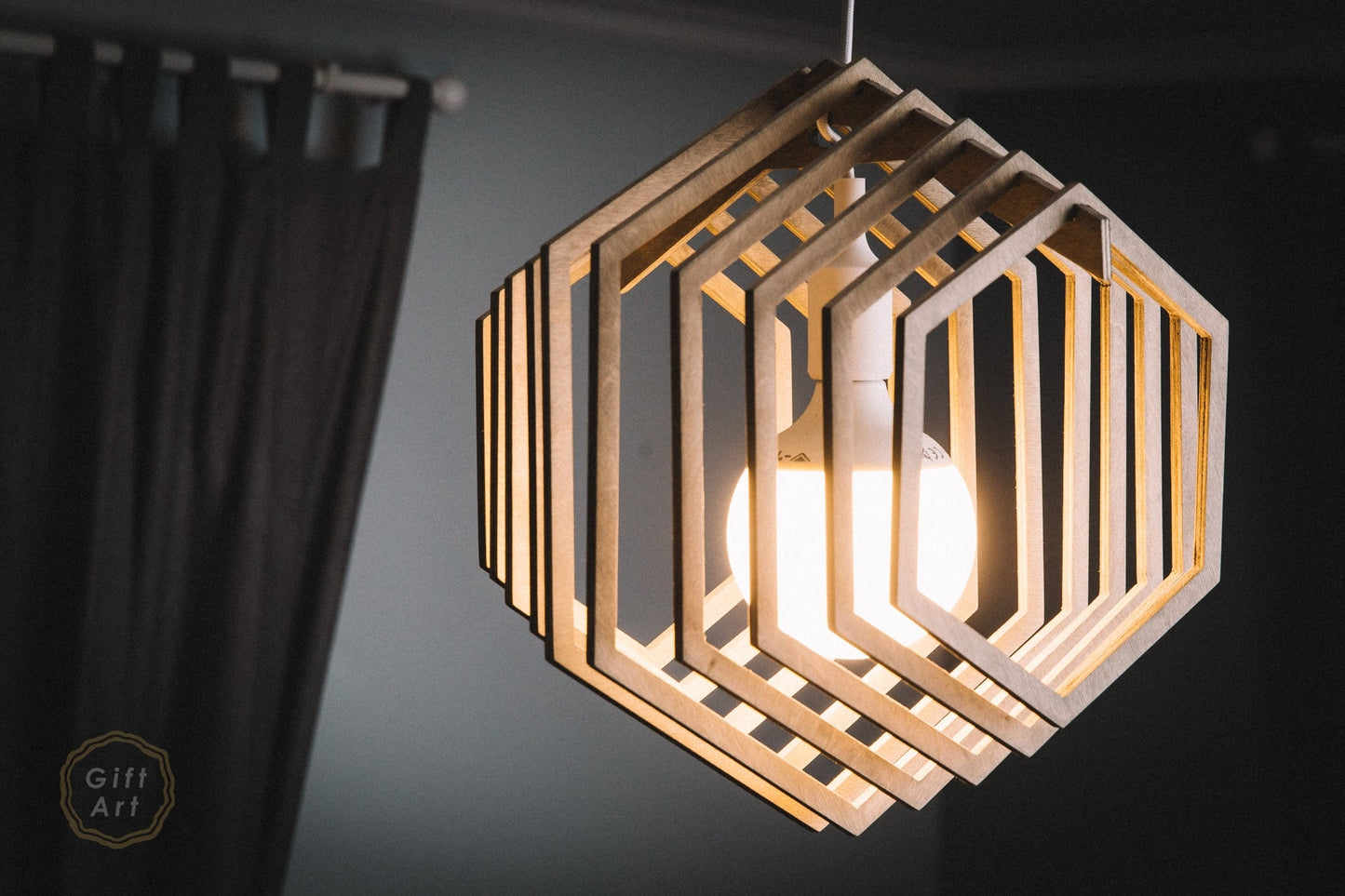 Nordic minimal style hexagon wooden hanging lamp - GIFTART